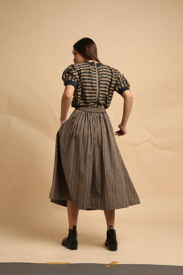 Brown Med Striped New Sphara Crop Top & Skirt Co-Ord Set (2 PCS) - Co-ord Set - Mizyana