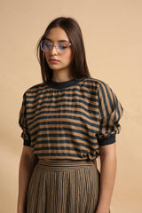 Brown Med Striped New Sphara Crop Top & Skirt Co-Ord Set (2 PCS) - Co-ord Set - Mizyana