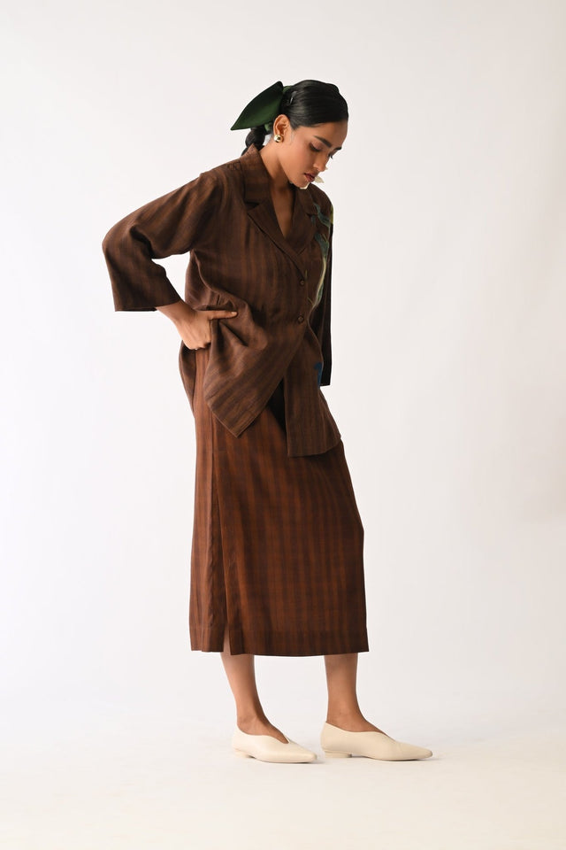 Brown Psyflora Appliqu√© Shirt Set - Two-Piece Set - Mizyana