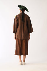 Brown Psyflora Appliqu√© Shirt Set - Two-Piece Set - Mizyana
