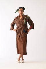 Brown Psyflora Appliqu√© Shirt Set - Two-Piece Set - Mizyana