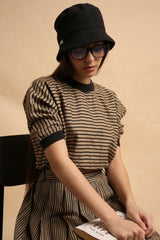 Brown Thin Striped New Sphara Crop Top - Shirt - Mizyana