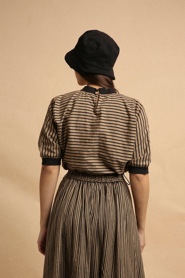 Brown Thin Striped New Sphara Crop Top & Skirt Co-Ord Set (2 PCS) - Co-ord Set - Mizyana
