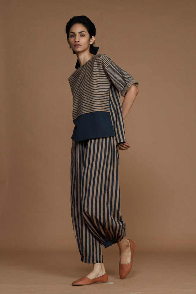 Brown with Charcoal Striped CB Ekin Co-Ord Set - Co-ord Set - Mizyana