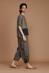 Brown with Charcoal Striped CB Ekin Top - Shirt - Mizyana