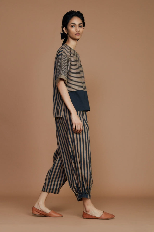 Brown with Charcoal Striped CB Ekin Top - Shirt - Mizyana