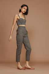 Brown with Charcoal Striped Corset & Pant Co-Ord Set (2 PCS) - Co-ord Set - Mizyana