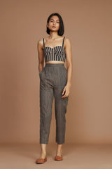 Brown with Charcoal Striped Corset & Pant Co-Ord Set (2 PCS) - Co-ord Set - Mizyana