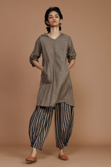 Brown With Charcoal Striped Hooded Co-Ord Set - Co-ord Set - Mizyana