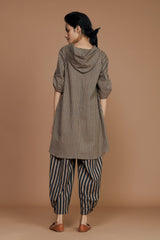 Brown With Charcoal Striped Hooded Co-Ord Set - Co-ord Set - Mizyana