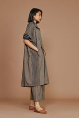 Brown With Charcoal Striped Kaftan Co-Ord Set - Co-ord Set - Mizyana