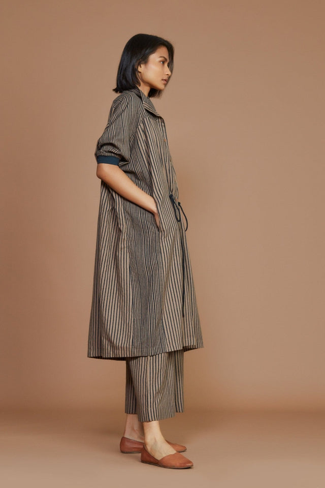Brown With Charcoal Striped Kaftan Co-Ord Set - Co-ord Set - Mizyana