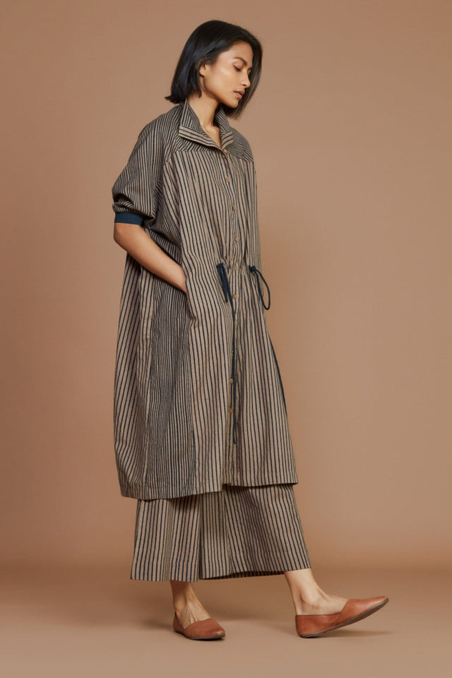 Brown With Charcoal Striped Kaftan Co-Ord Set - Co-ord Set - Mizyana