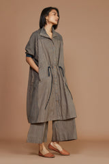 Brown With Charcoal Striped Kaftan Co-Ord Set - Co-ord Set - Mizyana