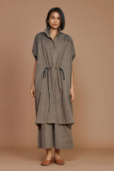 Brown With Charcoal Striped Kaftan Co-Ord Set - Co-ord Set - Mizyana