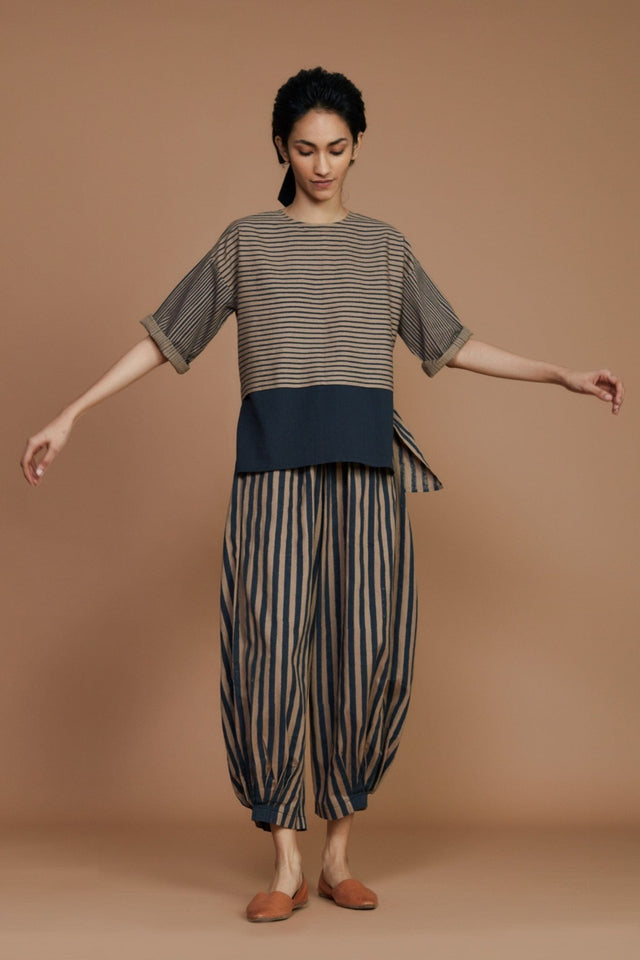 Brown with Charcoal Striped NHera Pants - Trousers - Mizyana