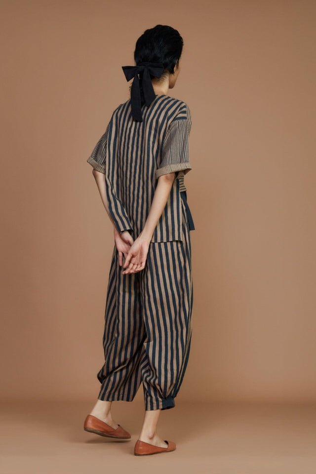 Brown with Charcoal Striped NHera Pants - Trousers - Mizyana