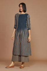 Brown With Charcoal Striped Pleated Co-Ord Set - Co-ord Set - Mizyana