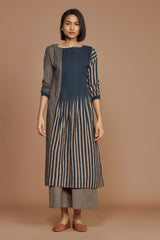 Brown With Charcoal Striped Pleated Co-Ord Set - Co-ord Set - Mizyana