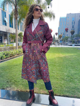 Burgundy Bird Trench Coat - Trench Coat - Mizyana
