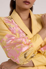 Butter Yellow Alfie - Obi Belt Blazer Set - Two-Piece Set - Mizyana