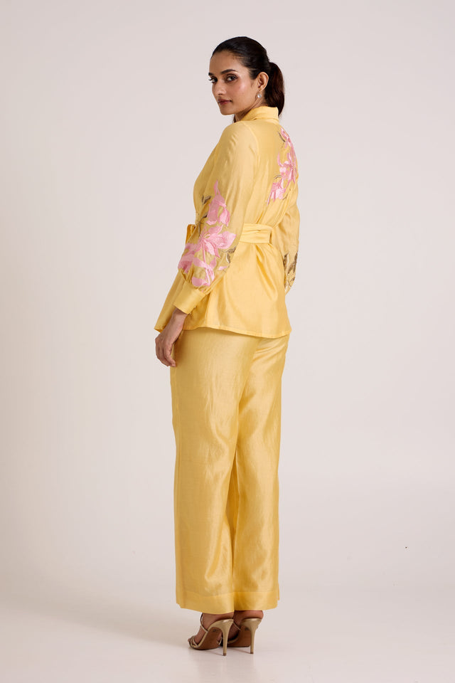 Butter Yellow Alfie - Obi Belt Blazer Set - Two-Piece Set - Mizyana