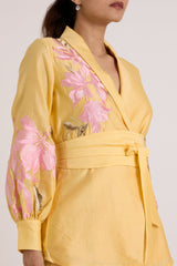Butter Yellow Alfie - Obi Belt Blazer Set - Two-Piece Set - Mizyana