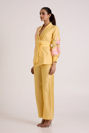 Butter Yellow Alfie - Obi Belt Blazer Set - Two-Piece Set - Mizyana
