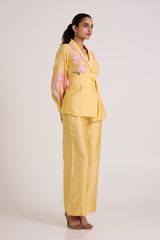 Butter Yellow Alfie - Obi Belt Blazer Set - Two-Piece Set - Mizyana