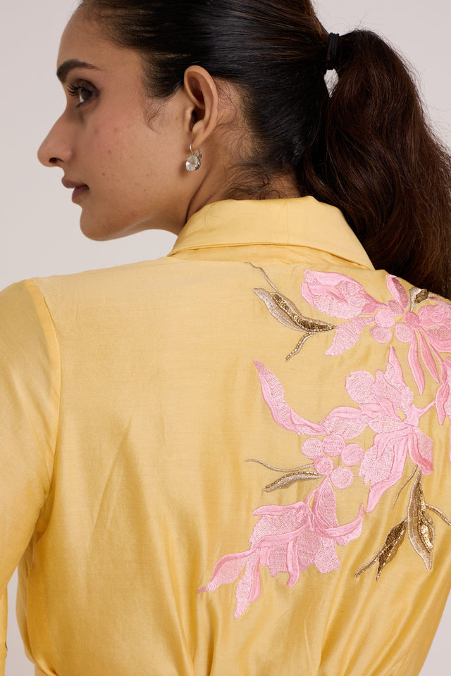 Butter Yellow Alfie - Obi Belt Blazer Set - Two-Piece Set - Mizyana