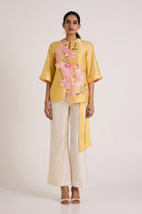Butter Yellow Mirza - Scalloped Bloom Top + Flap Pants - Two-Piece Set - Mizyana