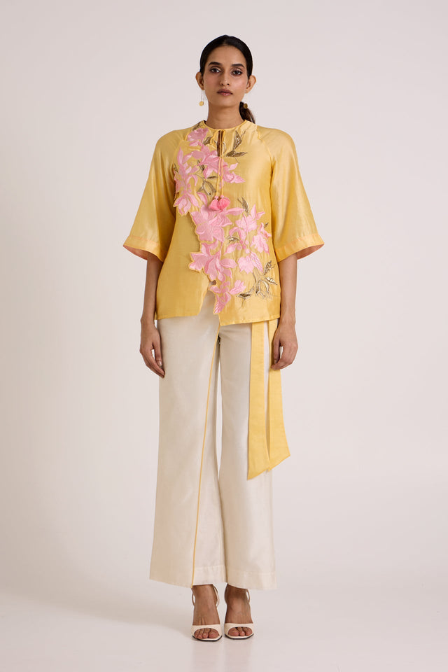 Butter Yellow Mirza - Scalloped Bloom Top + Flap Pants - Two-Piece Set - Mizyana