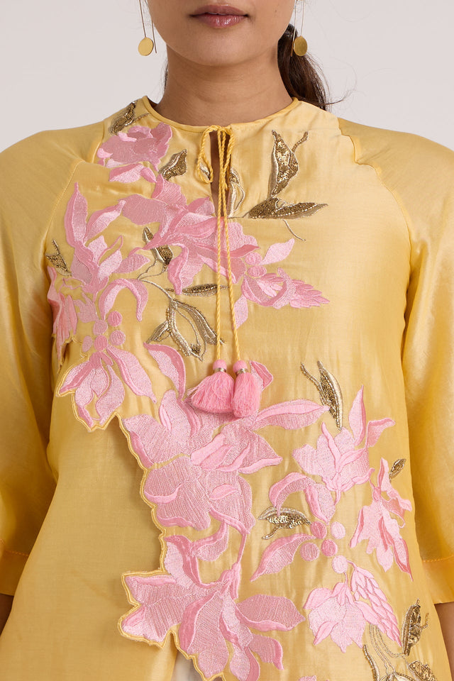 Butter Yellow Mirza - Scalloped Bloom Top + Flap Pants - Two-Piece Set - Mizyana