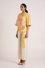 Butter Yellow Mirza - Scalloped Bloom Top + Flap Pants - Two-Piece Set - Mizyana