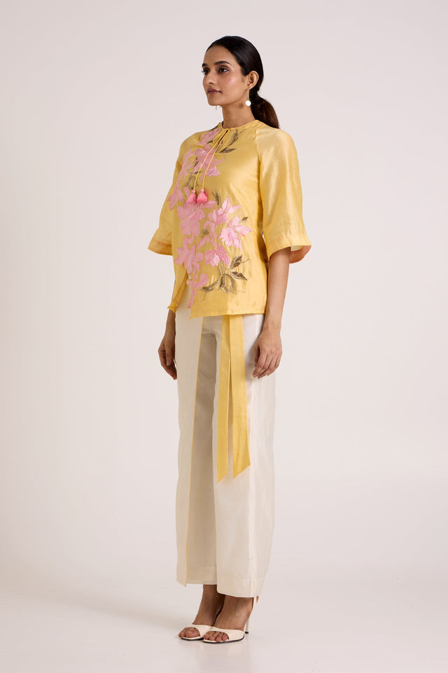 Butter Yellow Mirza - Scalloped Bloom Top + Flap Pants - Two-Piece Set - Mizyana