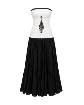 Cali Black and White Strapless Cotton Maxi Dress - Dress - Mizyana