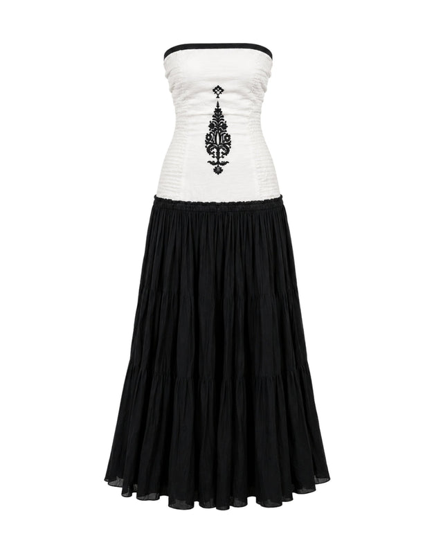 Cali Black and White Strapless Cotton Maxi Dress - Dress - Mizyana