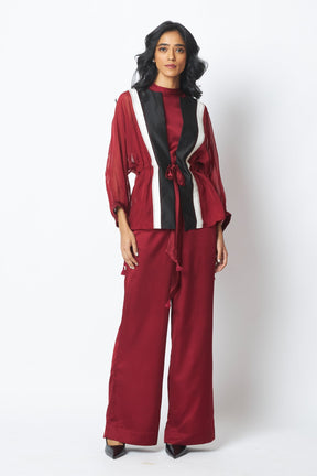 Carla - Sheer Tie-up Jacket & Pants - Two-Piece Set - Mizyana