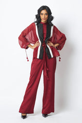 Carla - Sheer Tie-up Jacket & Pants - Two-Piece Set - Mizyana