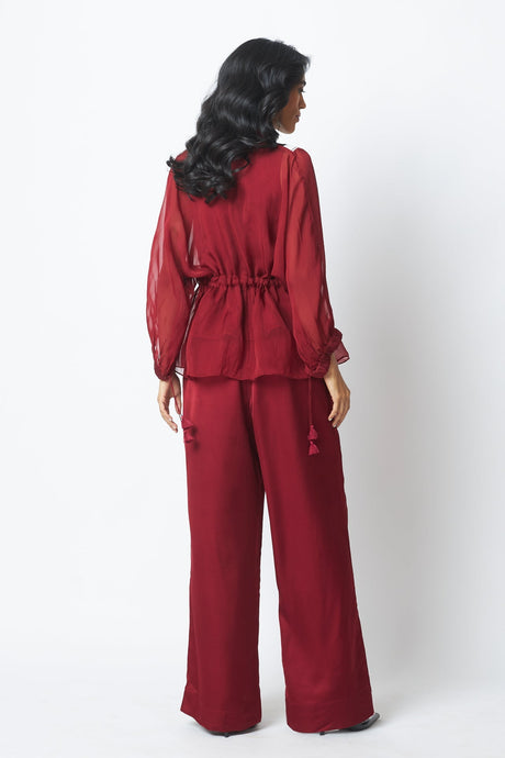 Carla - Sheer Tie-up Jacket & Pants - Two-Piece Set - Mizyana
