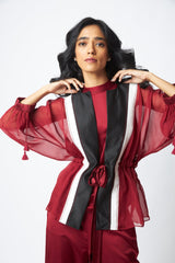 Carla - Sheer Tie-up Jacket & Pants - Two-Piece Set - Mizyana