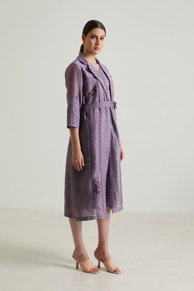 Carnation Embroided Organza Jacket with Plain Silk Chanderi Dress - Dress - Mizyana