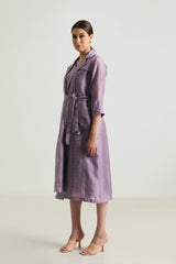 Carnation Embroided Organza Jacket with Plain Silk Chanderi Dress - Dress - Mizyana