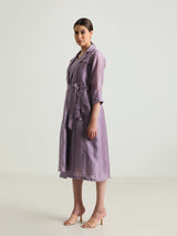 Carnation Embroided Organza Jacket with Plain Silk Chanderi Dress - Dress - Mizyana