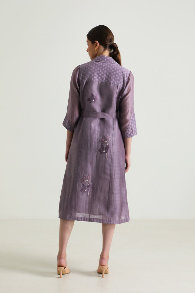 Carnation Embroided Organza Jacket with Plain Silk Chanderi Dress - Dress - Mizyana
