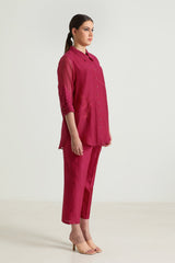 Carnation Embroided Shirt in Cotton Chanderi and Straight Pant in Silk Chanderi - Two-Piece Set - Mizyana