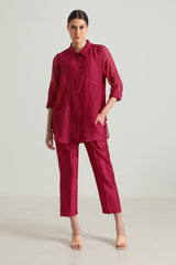 Carnation Embroided Shirt in Cotton Chanderi and Straight Pant in Silk Chanderi - Two-Piece Set - Mizyana