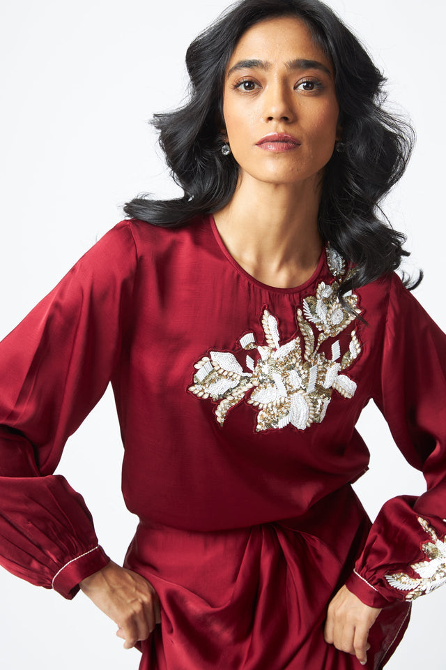 Cathy - One Piece Blouson Drape Skirt - Dress - Mizyana