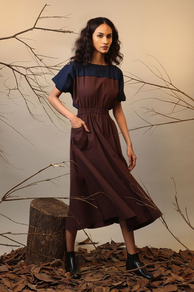 CB Brown & Blue Sphara Dress - Dress - Mizyana
