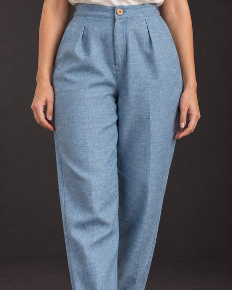 Cerulean Khadi Cotton Carrot-Fit Trousers - Trousers - Mizyana